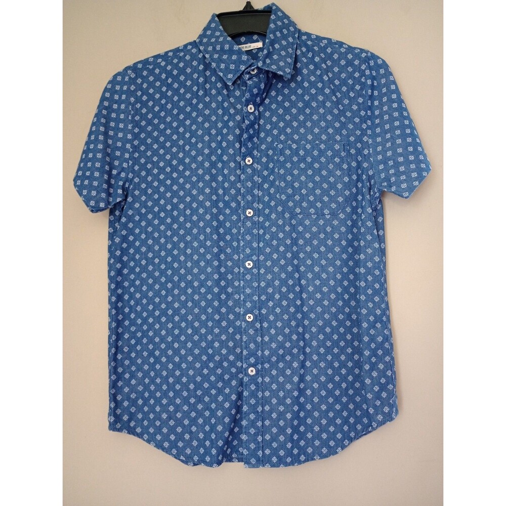 Code Blue Geometric Print 100% Cotton Short Sleeve Button-Front Shirt Size M